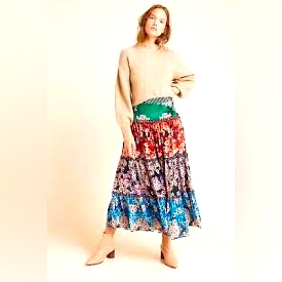 PRAIRIE FIRE vintage cottagecore western Boho floral flowy RANCH skirt-SZ-M - Picture 1 of 9